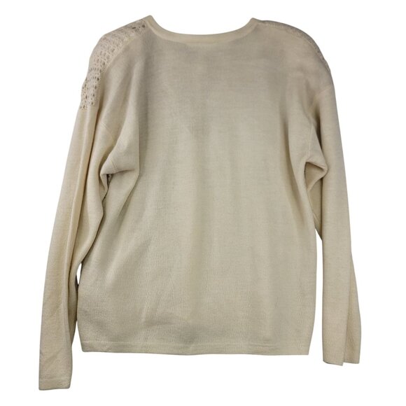 Robert Scott Seed Pearl Beaded Crochet Cardigan Large Ivory Lambswool Acrylic - Picture 6 of 10